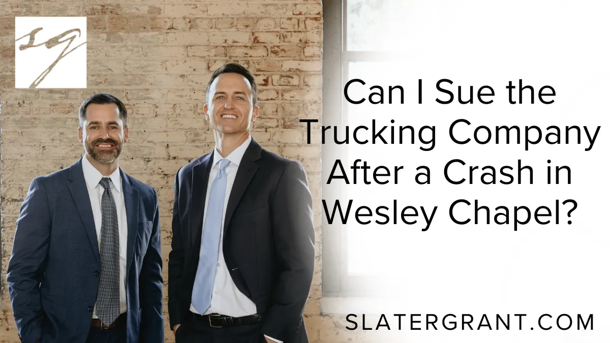 When a truck accident shatters your life in Wesley Chapel, the aftermath can be overwhelming. Severe injuries, staggering medical bills, loss of income, and emotional trauma are common outcomes of these catastrophic events. One of the most pressing questions victims face is: Can I sue the trucking company after a crash in Wesley Chapel? The answer is yes—and our legal team at Slater | Grant is here to guide you through every step of your recovery and pursuit of justice.