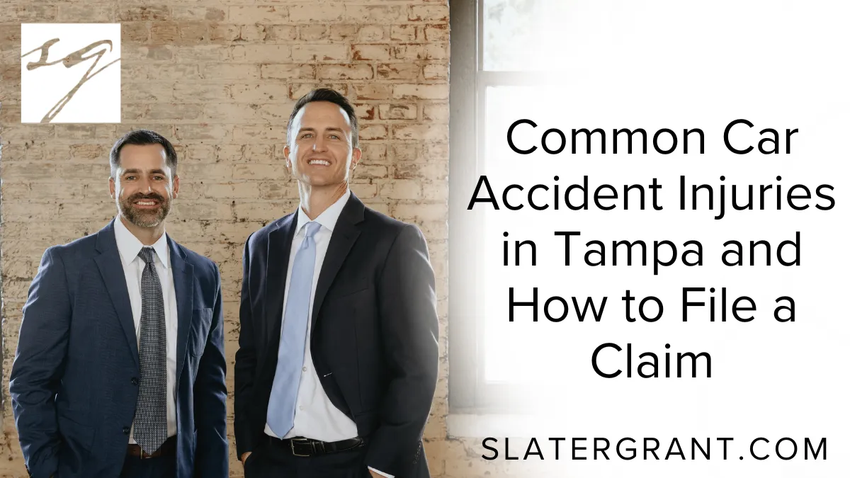 Car accidents are an unfortunate and often traumatic experience for many residents of Tampa. At Slater | Grant, we understand the profound impact a car accident injury in Tampa can have on your physical health, emotional well-being, and financial stability. Navigating the aftermath requires not only medical care but also a clear understanding of your legal rights. This comprehensive guide covers the most common car accident injuries in Tampa, how to properly document and report your injuries, and the essential steps to filing a personal injury claim that ensures you receive the compensation you deserve.