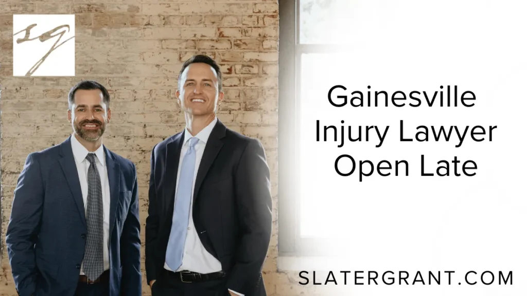 In the wake of a serious injury, timely legal support is not just a luxury—it’s a necessity. At Slater | Grant, we understand that accidents don’t operate on a 9-to-5 schedule. That’s why our team is proud to be your trusted Gainesville injury lawyer open late, ensuring that you have access to legal help when you need it most. Whether you’ve been injured in a car accident, suffered a fall due to someone else’s negligence, or experienced a catastrophic personal injury, we’re here—late into the evening—to guide you through your rights and recovery.