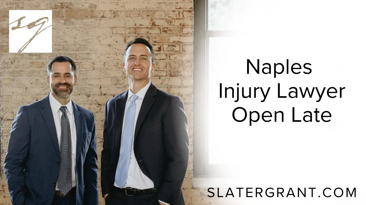 When an accident disrupts your life, every second counts. At Slater | Grant, we understand that injuries don’t happen on a 9-to-5 schedule. That’s why our team of experienced attorneys is proud to offer Naples injury lawyer open late services—providing you with immediate legal assistance long after other firms have turned off their lights. Whether it’s a late-night car crash, a workplace incident, or a sudden slip and fall, we are here when you need us most.