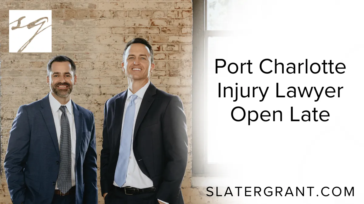 When tragedy strikes, time is of the essence. At Slater | Grant, we know injuries don’t occur only during business hours — that’s why we proudly serve the community as a Port Charlotte accident lawyer open late. If you’ve been involved in a car crash, truck accident, slip and fall, or suffered any type of personal injury, you deserve access to a legal team that prioritizes your schedule, your rights, and your recovery.