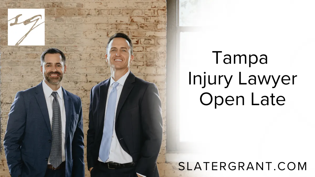 When accidents strike unexpectedly, the need for a Tampa injury lawyer open late becomes critical. At Slater | Grant, we understand that injuries don’t adhere to regular business hours — neither should your legal representation. That’s why we proudly offer extended hours and late availability to ensure that you can get immediate, reliable legal advice when it matters most.