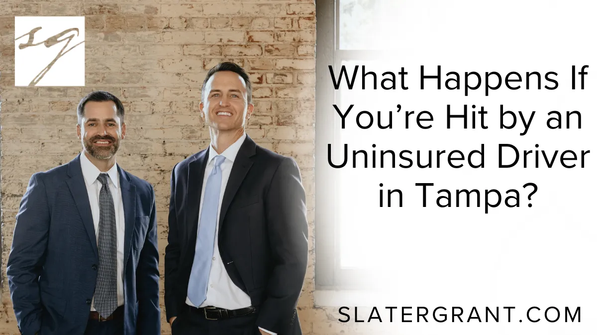 Getting into a car accident is already stressful. But when the at-fault driver doesn’t have insurance, the situation becomes even more complicated and frustrating. If you’ve been involved in an uninsured motorist accident in Tampa, you may feel overwhelmed and unsure of your legal rights. At Slater | Grant, we’re here to help you recover compensation, protect your financial stability, and navigate the claims process with confidence.
