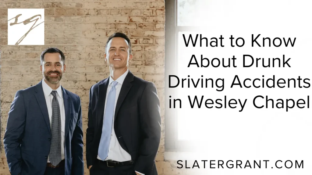 Drunk driving remains one of the most devastating causes of motor vehicle accidents across Florida. If you or a loved one has been injured in a DUI accident in Wesley Chapel, it’s vital to understand your rights, the legal process, and how to pursue full compensation. At Slater | Grant, we fight relentlessly on behalf of DUI accident victims, ensuring justice is served and negligent drivers are held accountable.