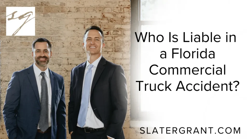 When a serious collision involves a commercial truck on Florida’s highways, determining liability becomes a critical and complex legal issue. At Slater | Grant, we specialize in navigating the intricate world of commercial truck accident liability in Florida to ensure our clients obtain the justice and compensation they deserve. This comprehensive guide covers the key aspects of liability, insurance, legal processes, and what injured victims need to know to protect their rights.