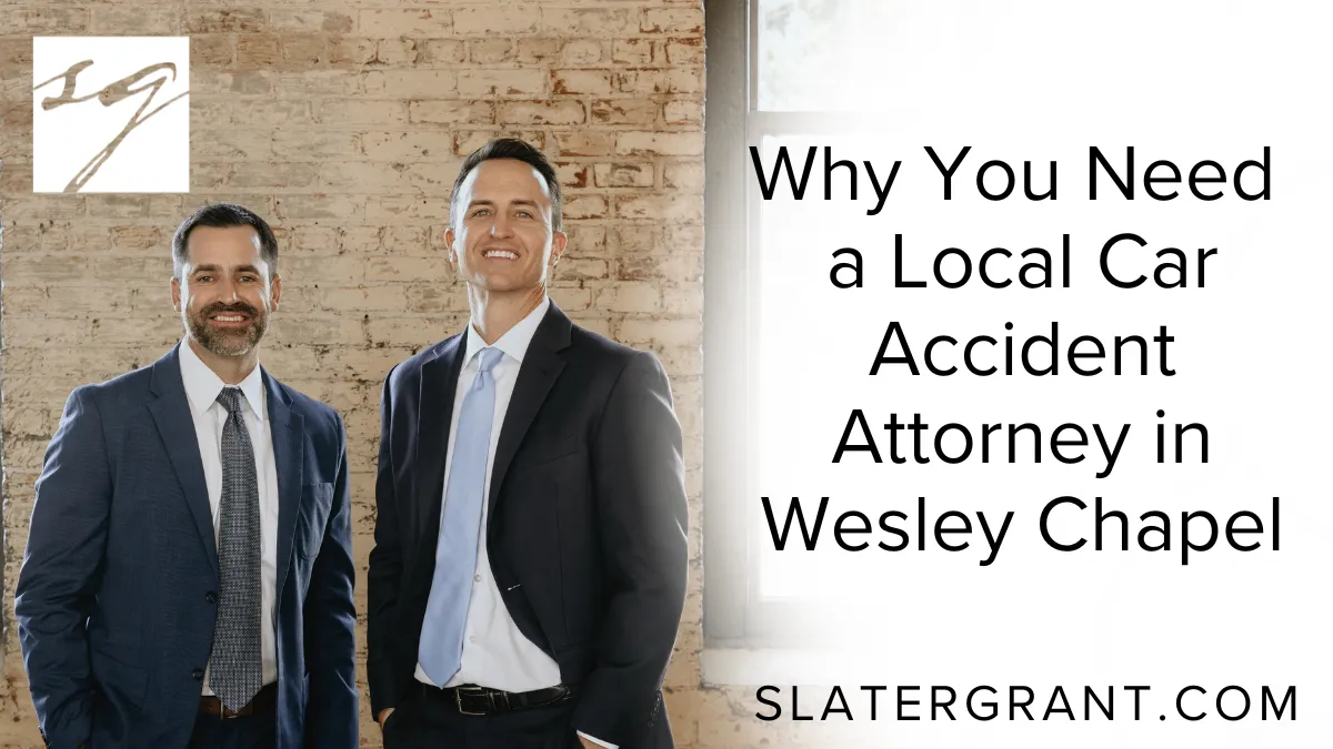 When you’re injured in a car accident in Wesley Chapel, the aftermath can be overwhelming—medical bills, lost wages, and constant calls from insurance companies. In such moments, choosing a car accident attorney in Wesley Chapel who is not only experienced but local, is the smartest move you can make. At Slater | Grant, we provide strategic legal counsel and aggressive representation tailored to the unique challenges of Pasco County accident claims.