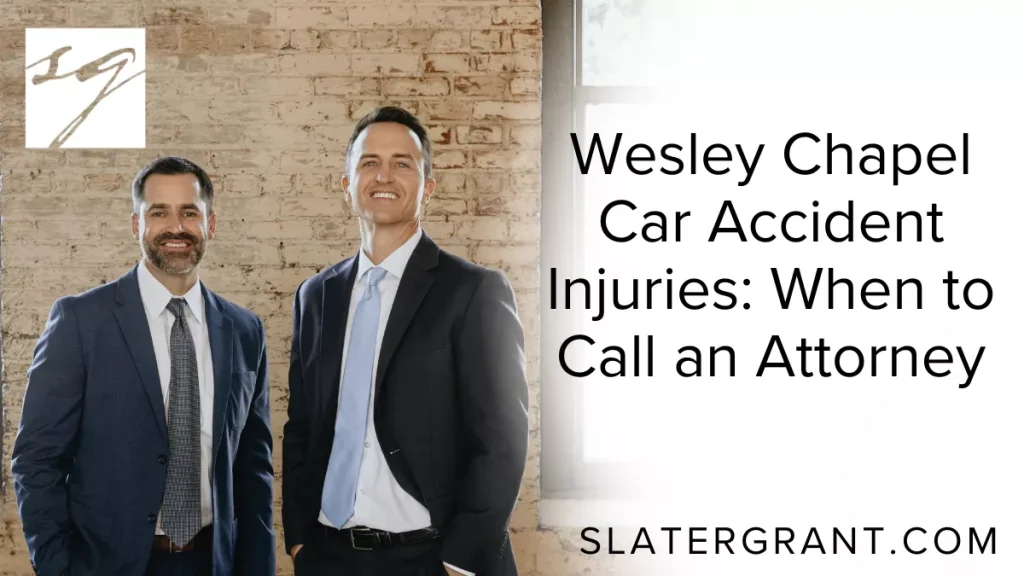 Car accidents in Wesley Chapel are becoming increasingly common as the area continues to grow. With busy roadways like State Road 54, State Road 56, Bruce B. Downs Boulevard, and the I-75 corridor seeing more traffic every year, collisions often happen without warning. Whether you were involved in a minor fender-bender or a major crash, your injuries may be more serious than they appear—and knowing when to call an attorney is essential to protecting your rights.